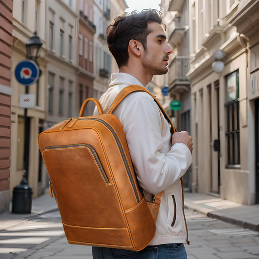 Men's Leather Cowhide Retro Large Capacity Business Backpacks