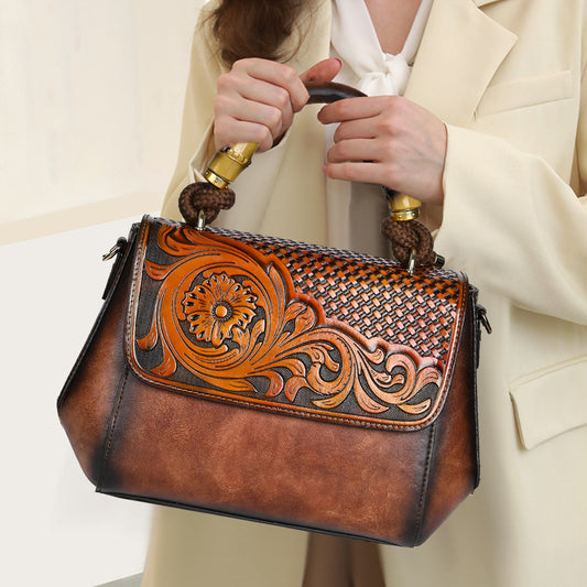 Women's Retro National Style Leather Carving Craft Handbags