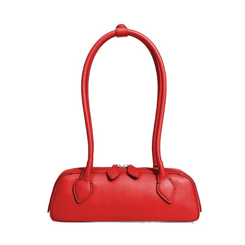 Women's Niche Cowhide French Style Sausage Retro Handbags