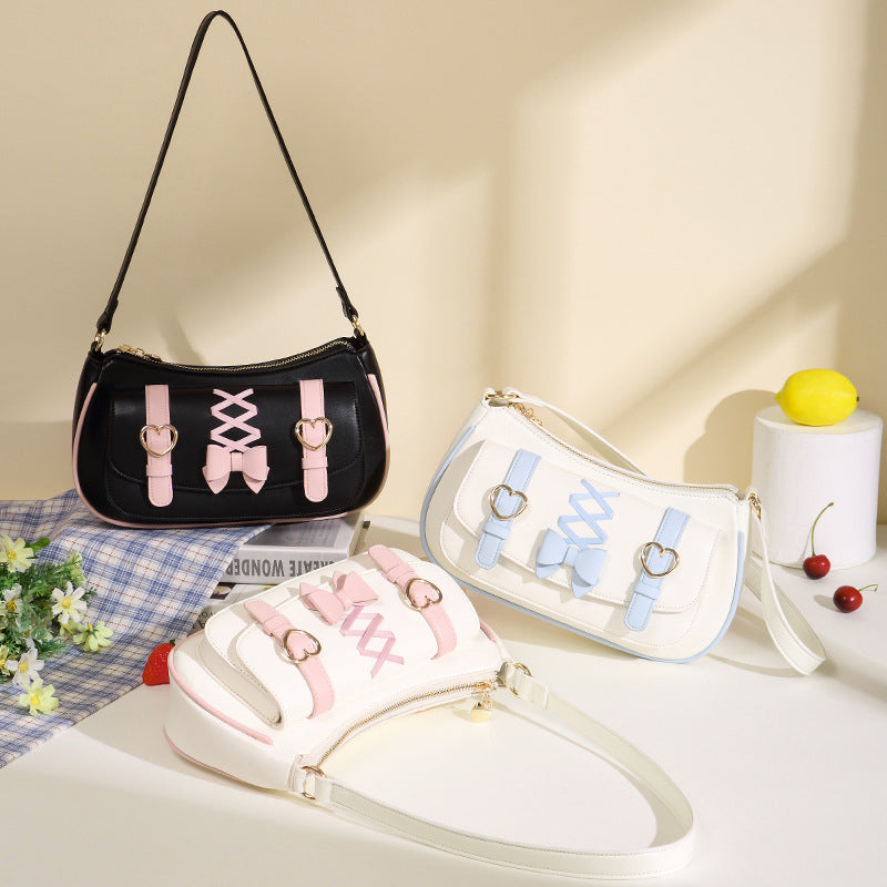 Women's Portable Underarm Baguette Lolita Bow Sweet Bags