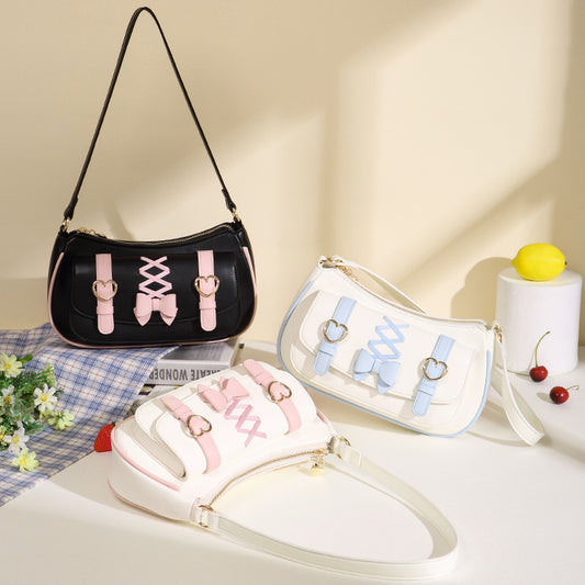 Women's Portable Underarm Baguette Lolita Bow Sweet Bags
