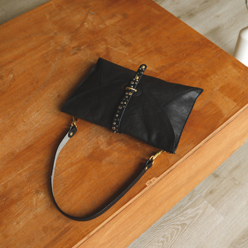 First Layer Cowhide Texture Rivet Niche Clutch Cover Bags