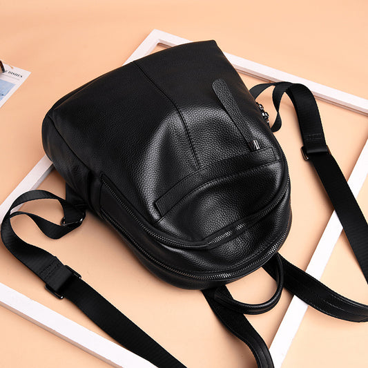 Women's Black First Layer Cowhide Trendy Fashion Backpacks