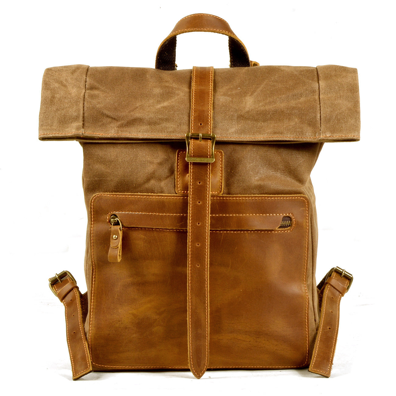 Men's Resume Work With Leather Waterproof Oil Wax Canvas Backpacks