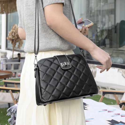 Women's Leather Tide Embroidery Thread Rhombus Single Bags