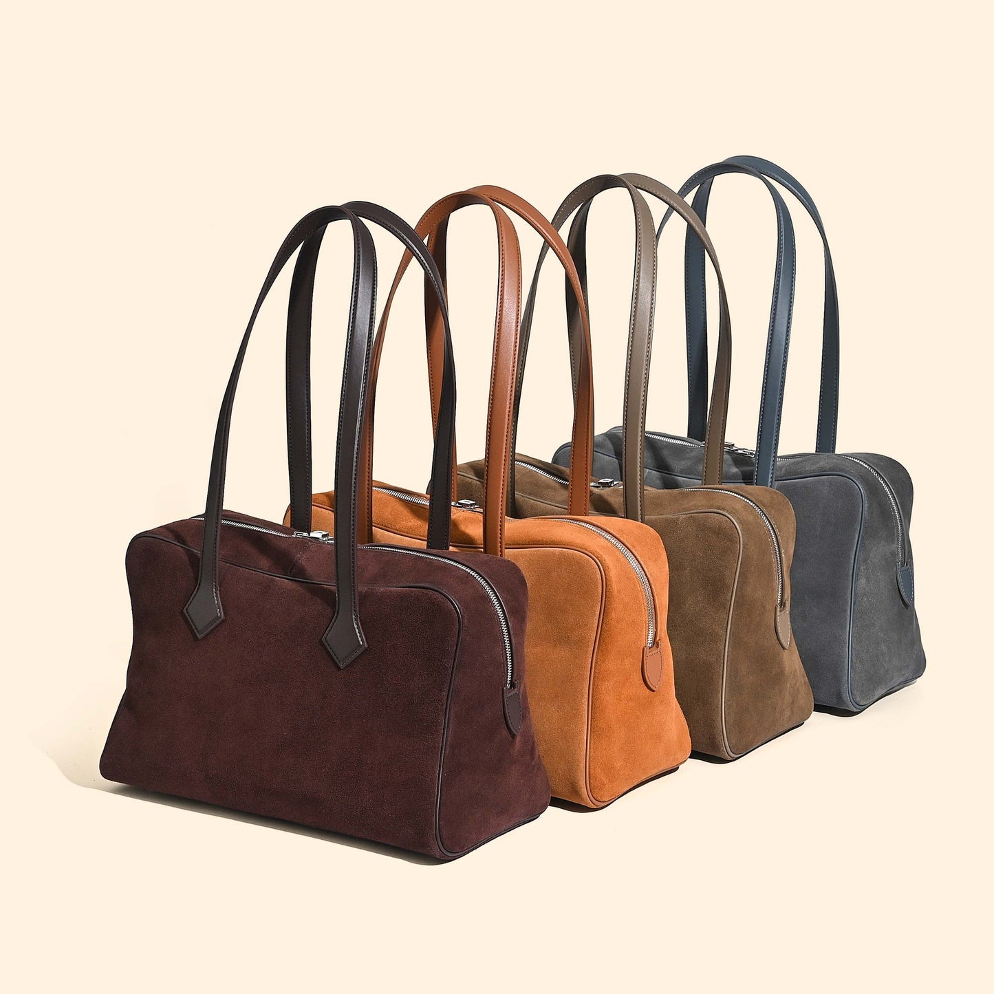 Women's First Layer Cowhide Victorian Leather Bowling Shoulder Bags