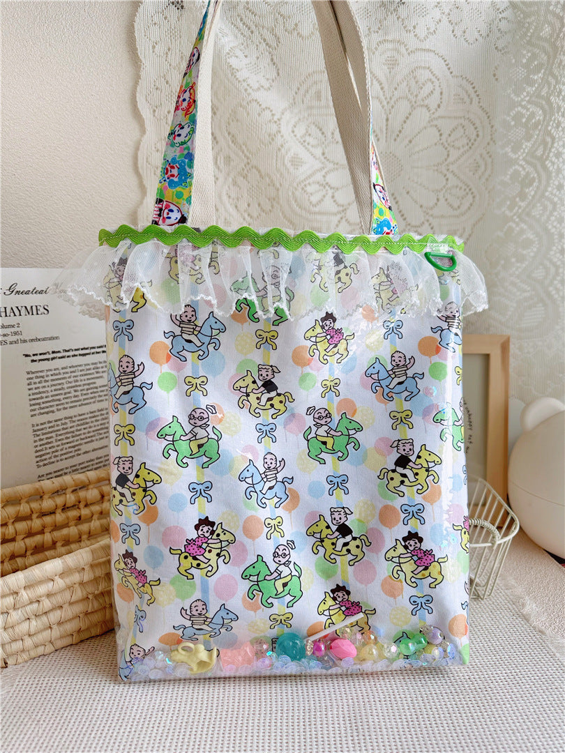 Simple Cute Yuan Cartoon Cotton Print Shoulder Bags