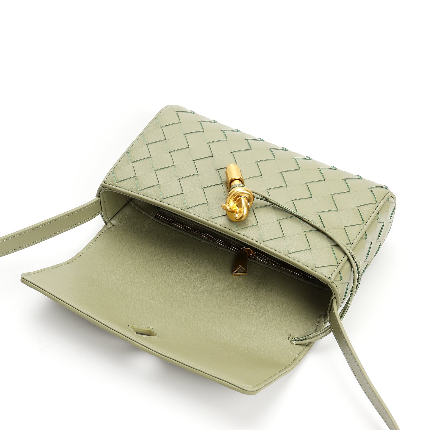 Woven Cowhide Golden Classic Style Rhombus Crossbody Bags