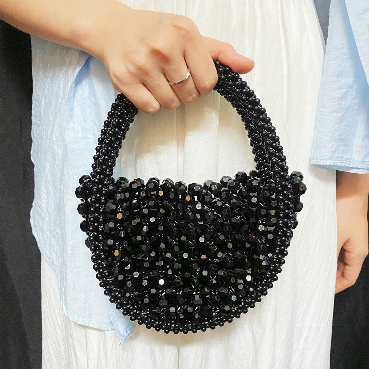 Fashion Handmade Beaded Woven French Minority Half Month Handbags