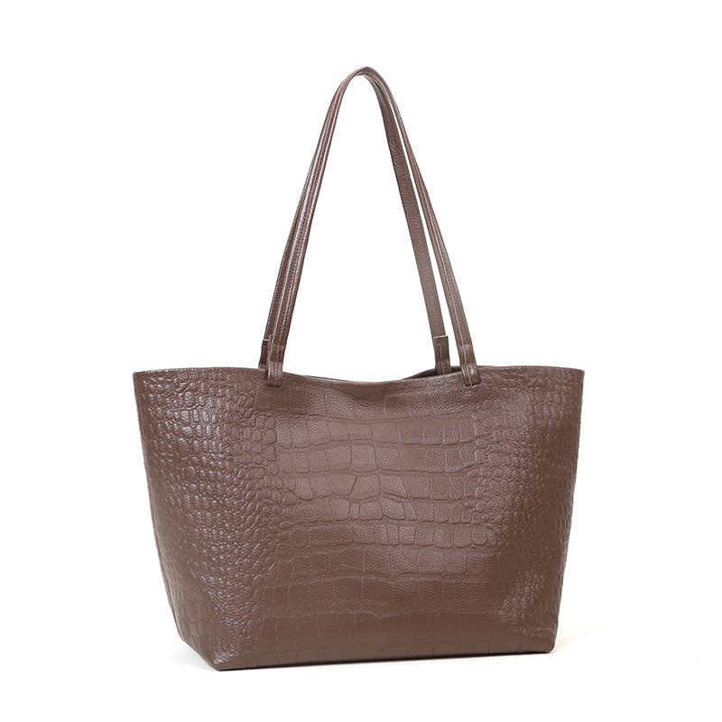 Women's Large Capacity Simple Stone Pattern Leather Shoulder Bags