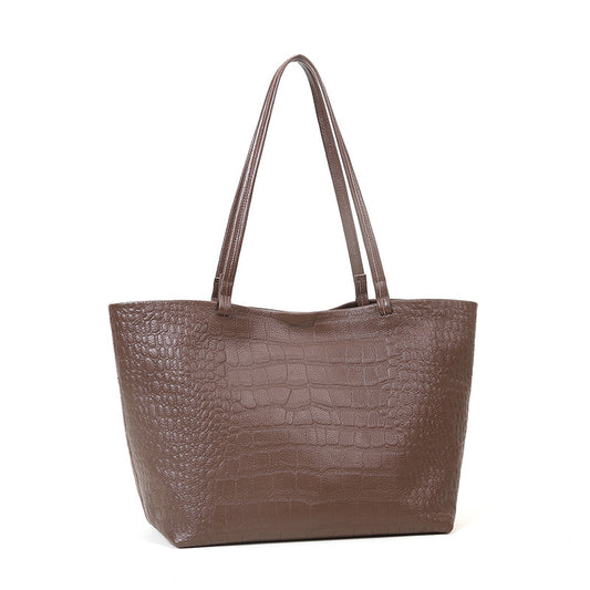 Women's Large Capacity Simple Stone Pattern Leather Shoulder Bags