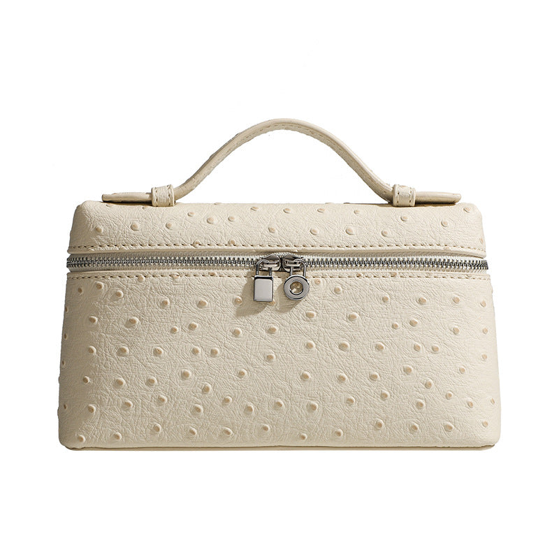 Genuine Leather Ostrich Grain Lunch Box Crossbody Bags