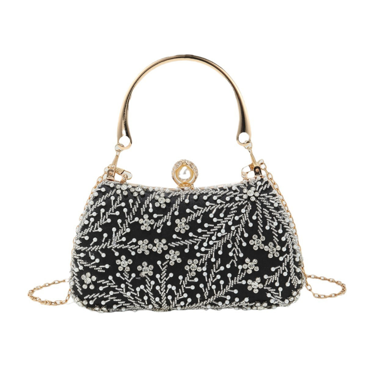 Retro Handmade Pearl Embroidery Stringed Pearls Rhinestone Portable Wedding Evening Bags