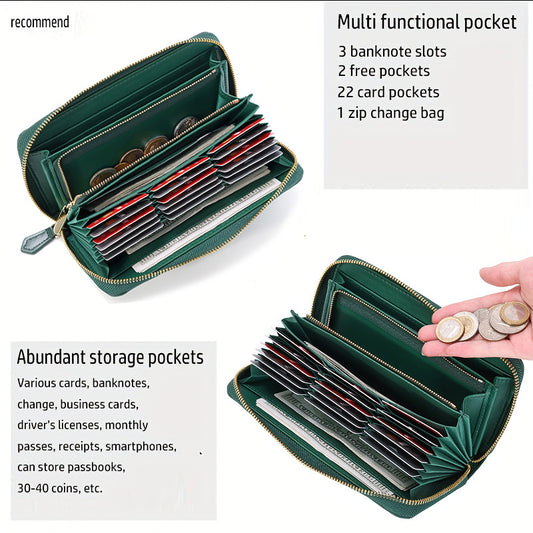 Women's Cowhide Long Storage Clutch Zipper File Men's Wallets