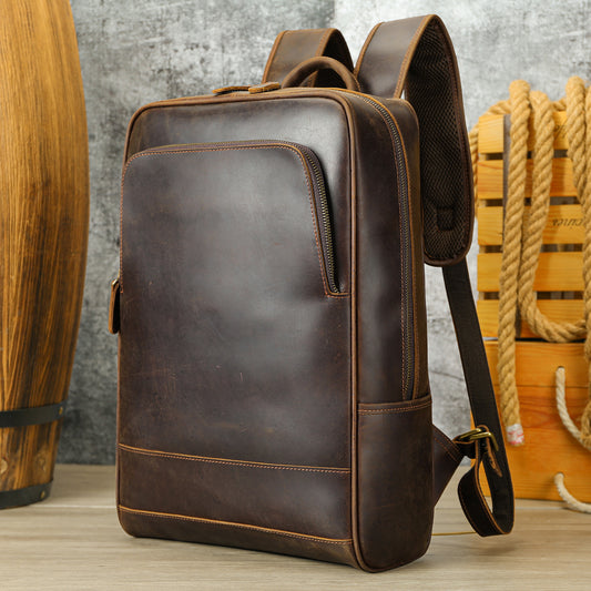 Men's Leather Retro Crazy Horse Inch Computer Backpacks