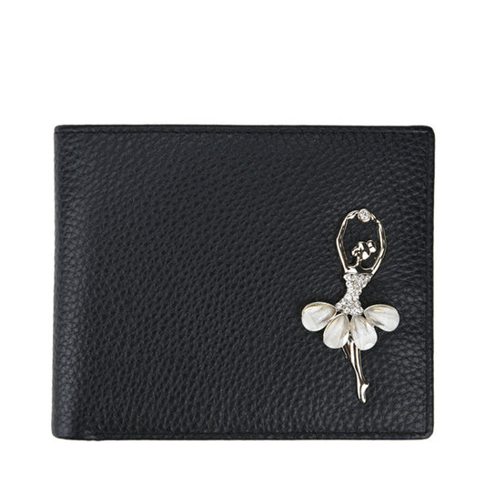 Women's Genuine Leather Korean Style Cute 2 Fold First Ladies Wallets