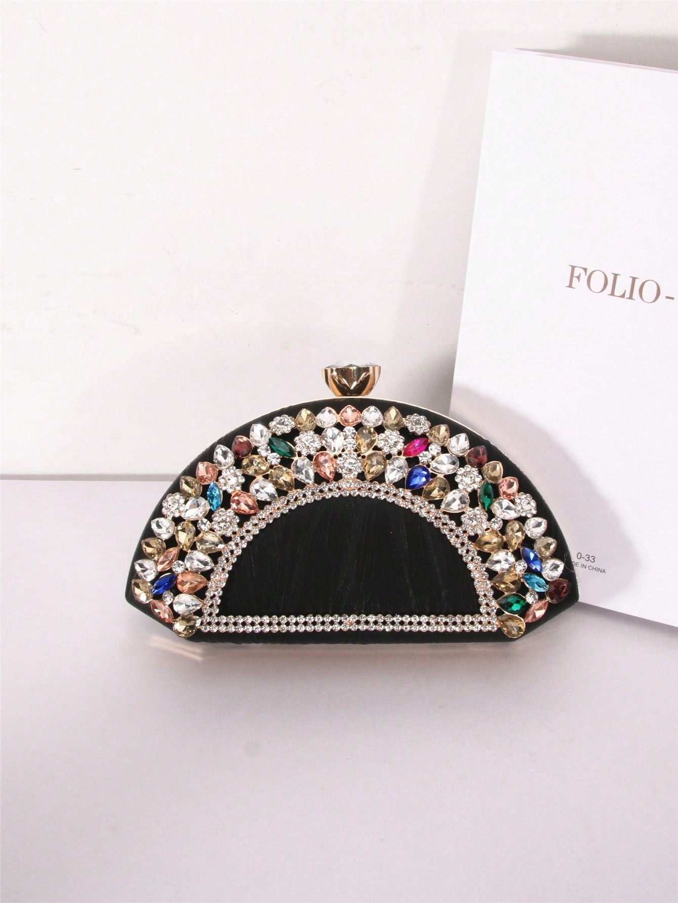 Fan-shaped Rhinestone Alloy Clipped Button Fashion Evening Bags