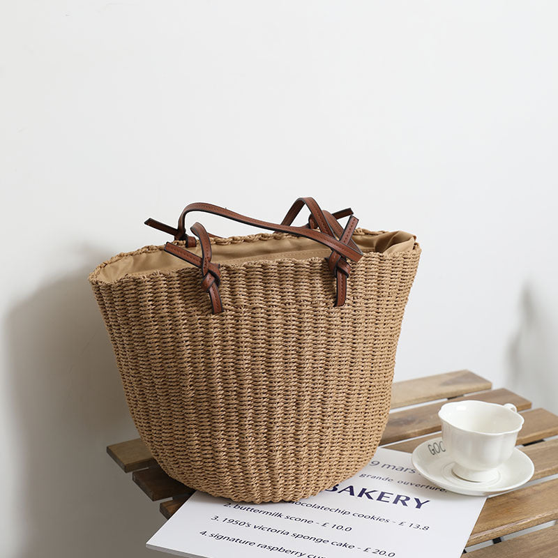 Women's Korean Style Retro Straw Portable Rattan Weave Shoulder Bags