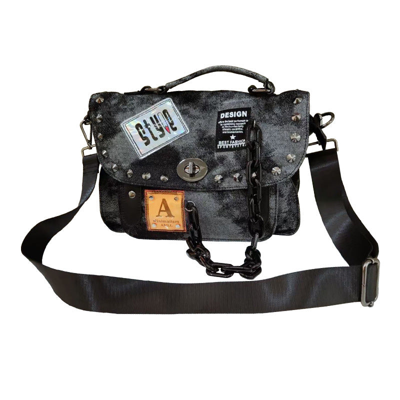 Women's Fashion Retro Denim Difference Personality Rivets Shoulder Bags
