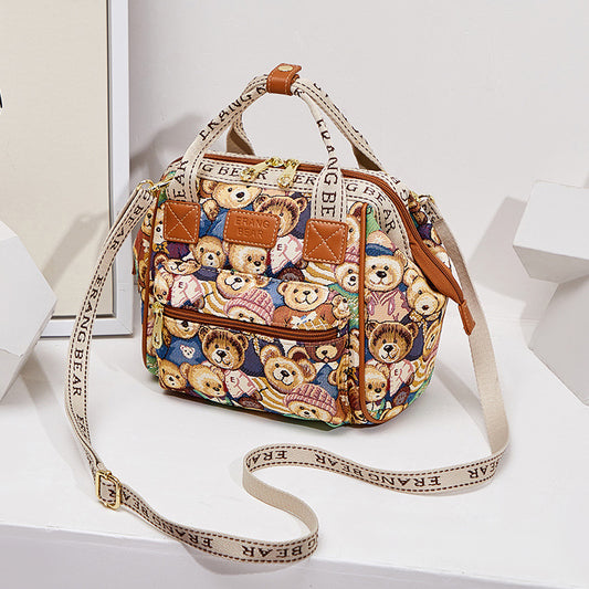 Women's Bear Attachment Stylish Versatile Canvas Large Bags