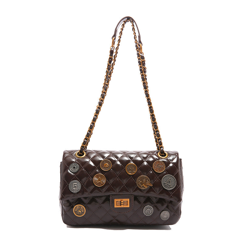 Women's Stylish Texture Niche Western Style Badge Shoulder Bags