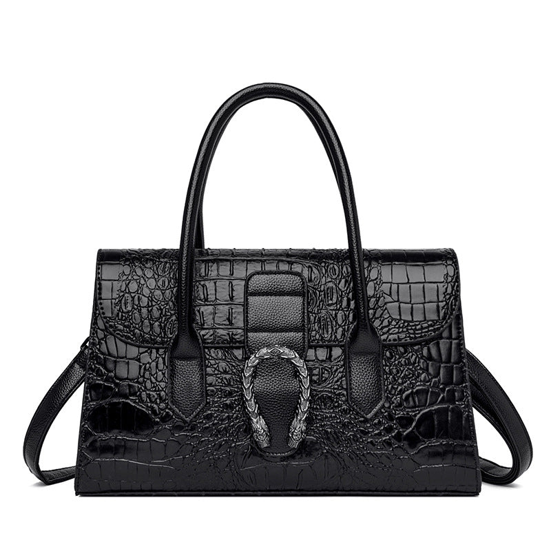 Women's Trendy Top Layer Cowhide Crocodile Pattern Handbags