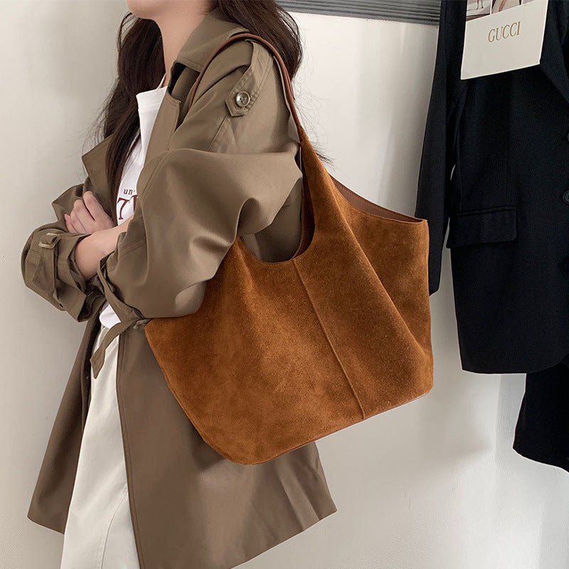 Genuine Retro Commuter Portable Large Suede Shoulder Bags