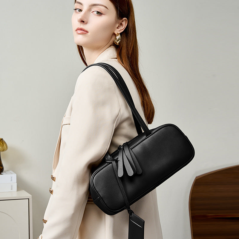 Layer Cowhide Boston Bowling Underarm Commuter Shoulder Bags