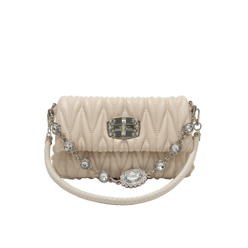 Women's Fashionable Niche Chain Pleated Diamond Style Crossbody Bags