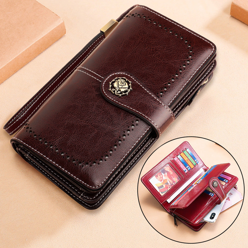 Women's New Leather Oil Wax Long Ladies Wallets