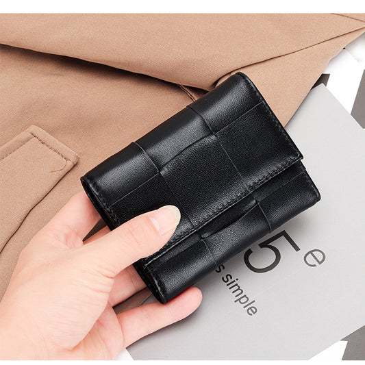 Women's Sheepskin Woven Tri Fold Stylish Versatile Ladies Wallets
