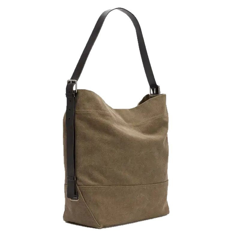 Women's Large Capacity Canvas Genuine Leather Two-tone Shoulder Bags