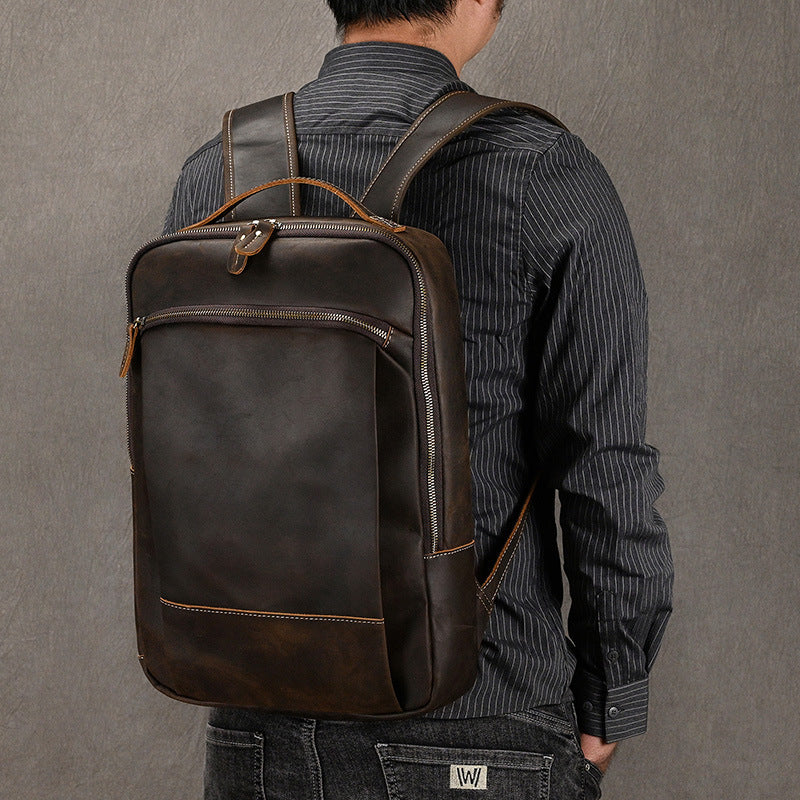 Men's Retro Genuine Leather Crazy Horse Computer Backpacks