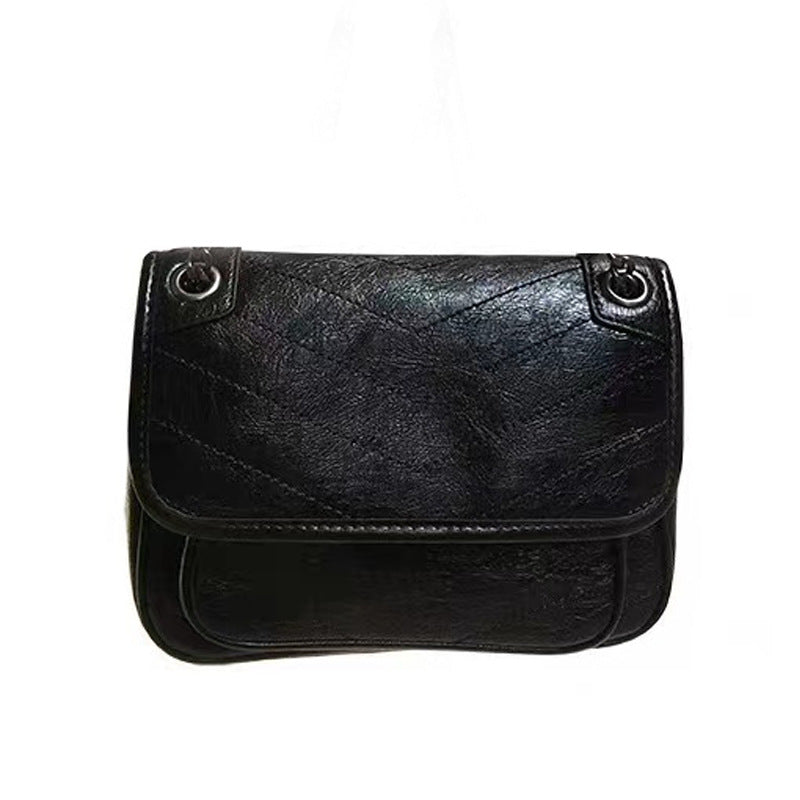 Women's Fashion Leather Chain Oil Wax Portable Handbags