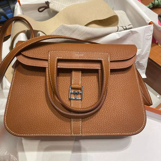 Top Layer Cowhide Leather Vachette Clasp Hazan Crossbody Bags