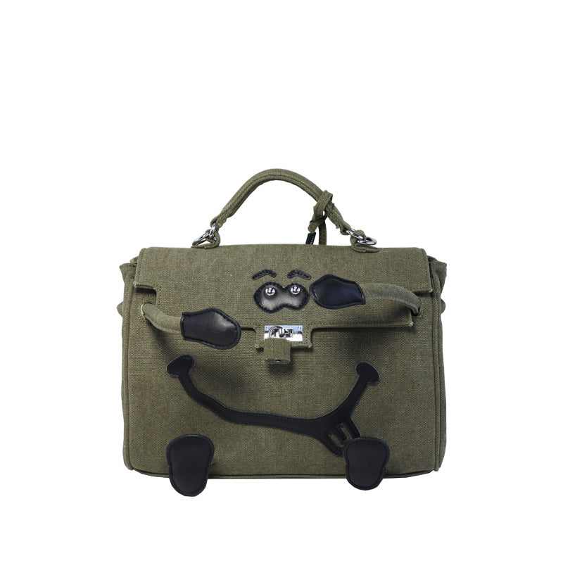 Women's Hip Hop Iti Army Green Smiley Shoulder Bags