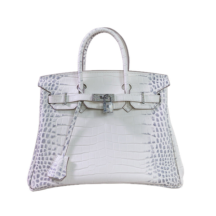 Women's & Men's Genuine Leather Himalayan White Crocodile Pattern Shoulder Bags