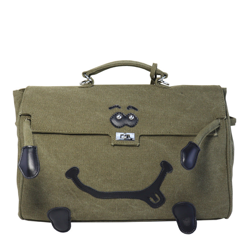 Women's Hip Hop Iti Army Green Smiley Shoulder Bags