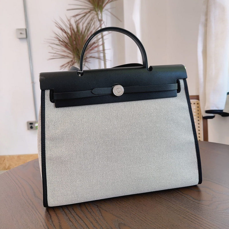 Graceful Classy Attractive Leather With Canvas Handbags