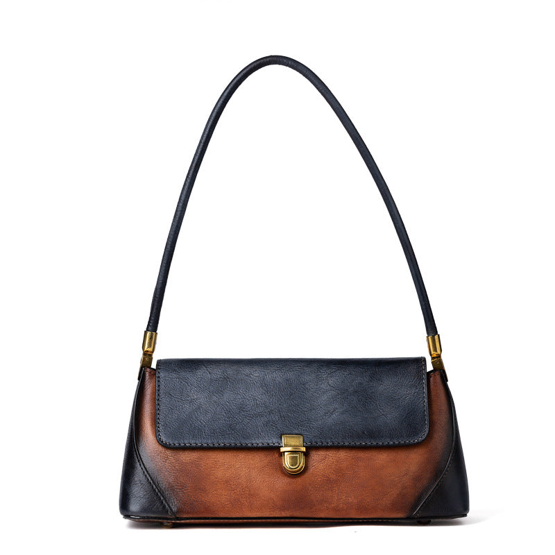 Women's Underarm First Layer Leather Contrast Color Crossbody Bags