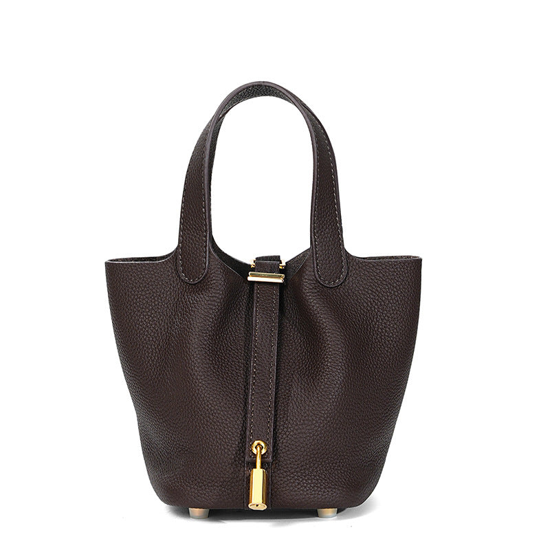 Women's Quality First Layer Cowhide Niche Basket Leather Large Bags