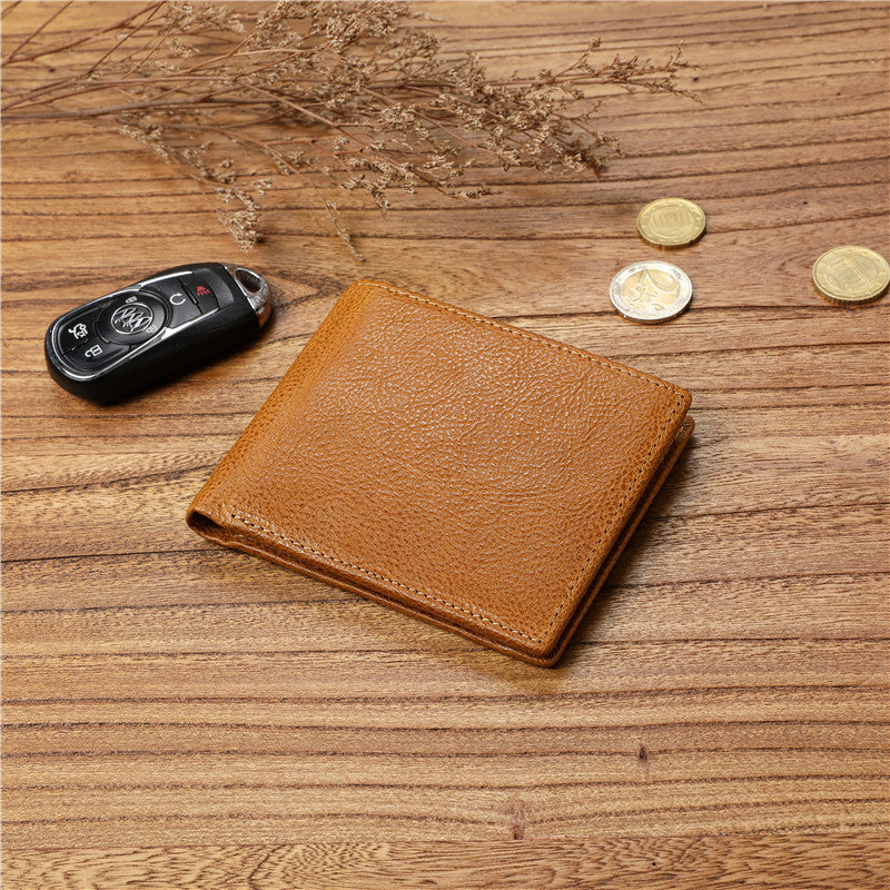 Men's Layer Cowhide Short Green Leather Driving License For Men's Wallets