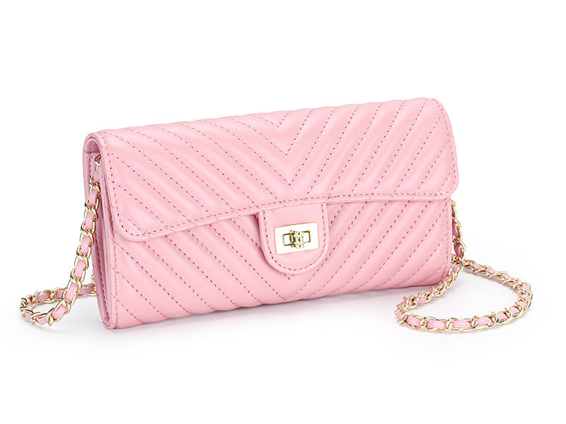Women's Long Sheepskin Fashion Clutch Chain Leather Ladies Wallets