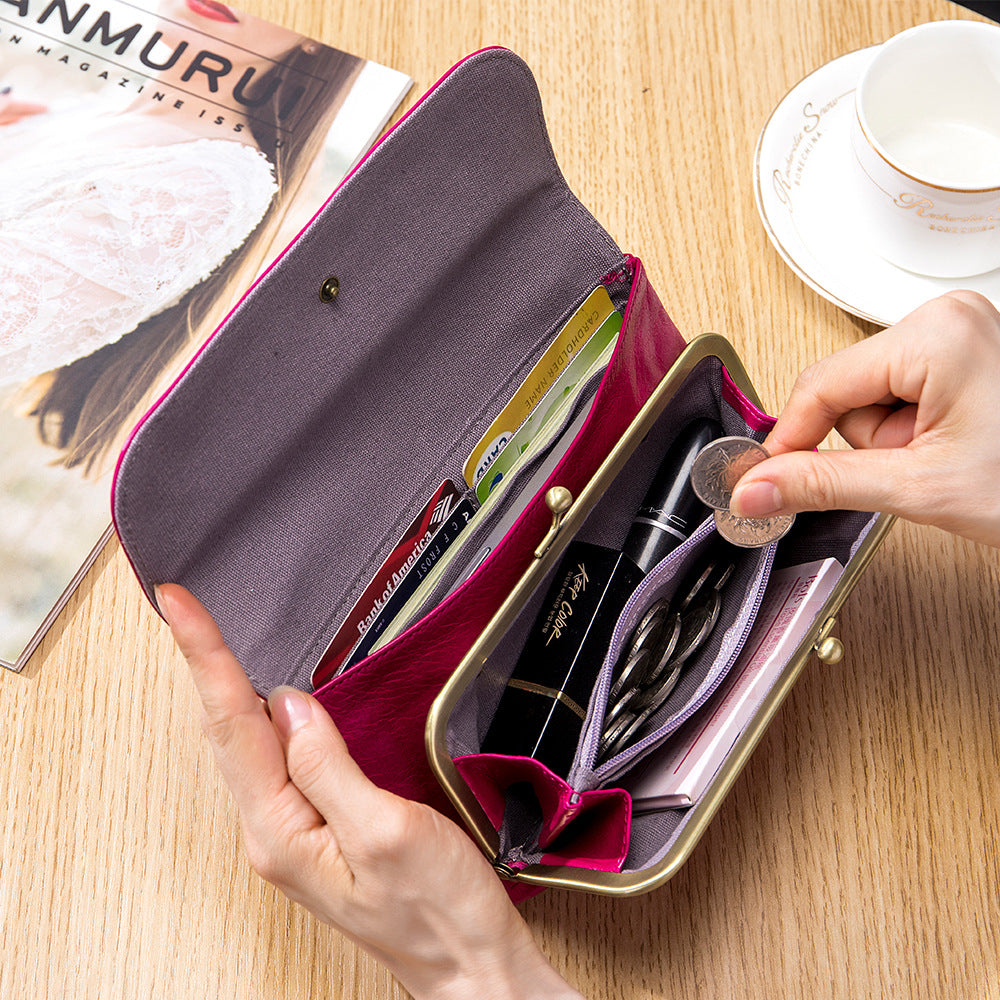 Oil Wax Skin Long Large Capacity Retro Handbags