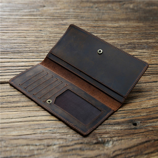 Men's Retro Leather Long First Layer Cowhide Simple Crazy Horse Men's Wallets