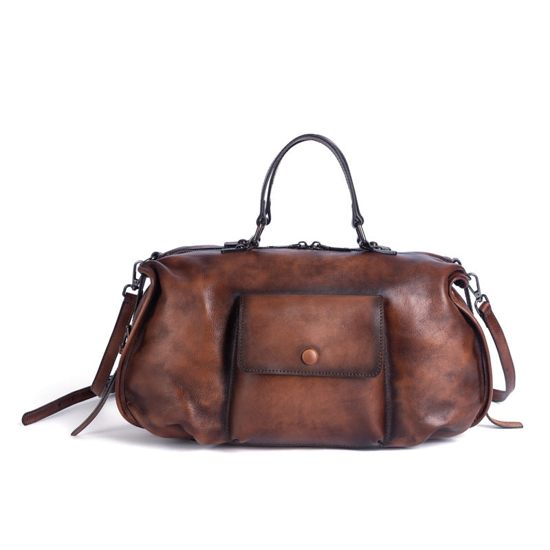 Women's First Layer Leather Hand-rub Color Oversized Crossbody Bags