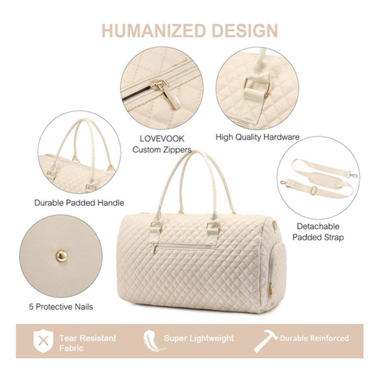 Women's Weekend Quilted With Wash Shoes Compartment Travel Bags