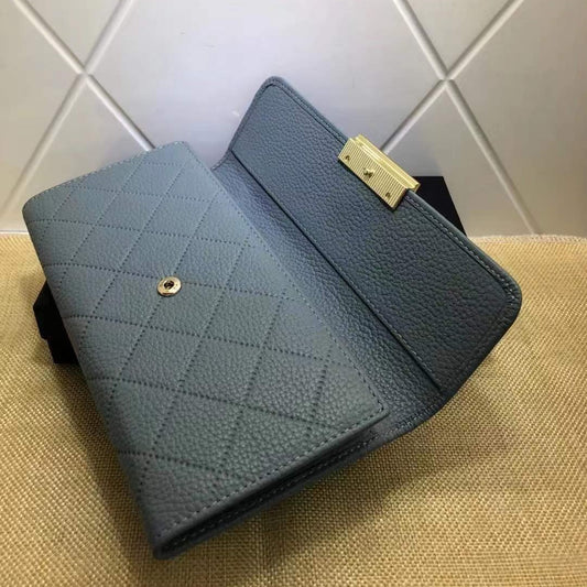 Women's Long Classic Style Rhombus Soft Cowhide Ladies Wallets