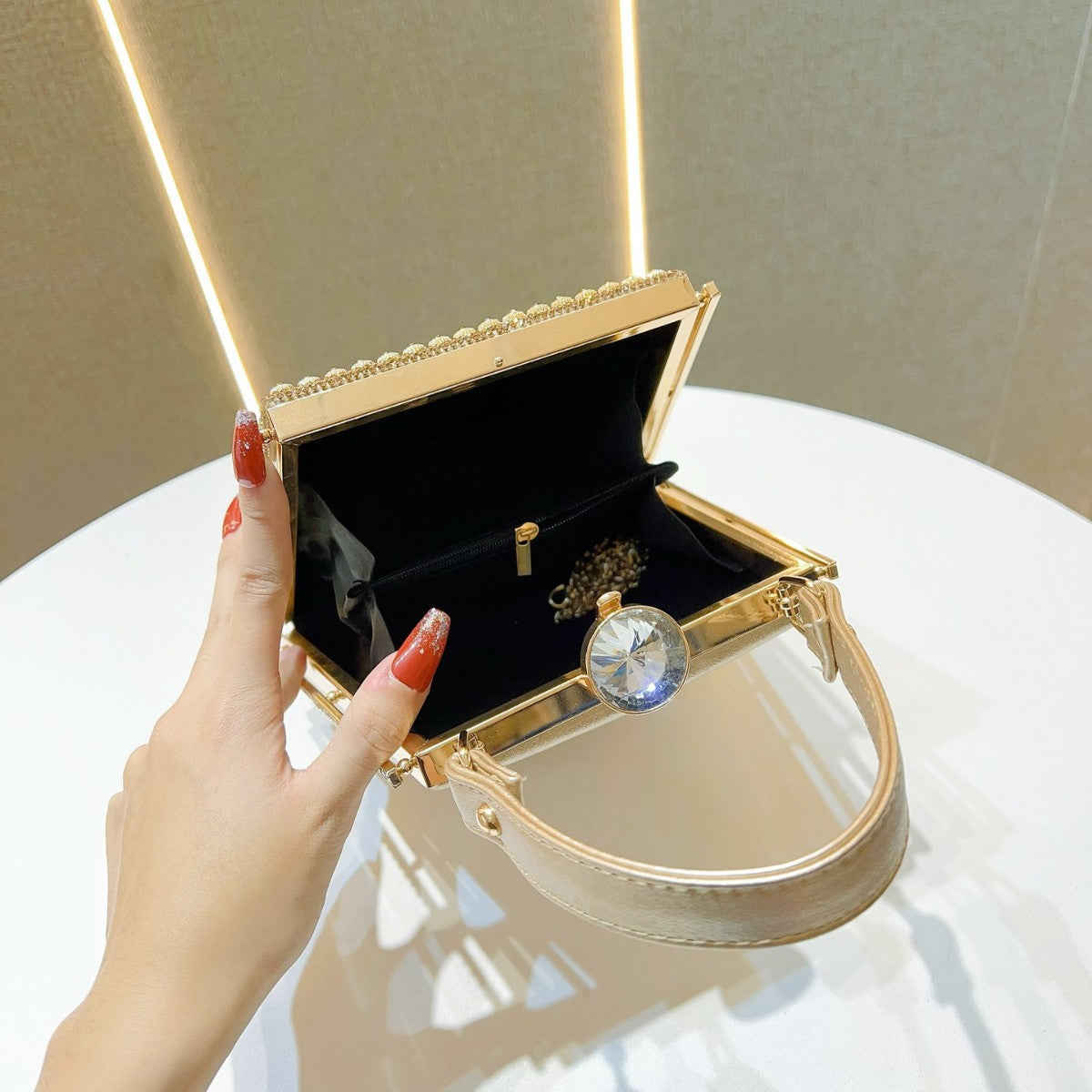 Dinner Dress Portable Clutch Rhinestone Shiny Handbags