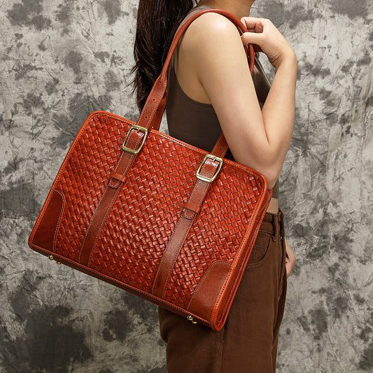Women's & Men's Hand-woven Vegetable Tanned Leather Cowhide Office Handbags